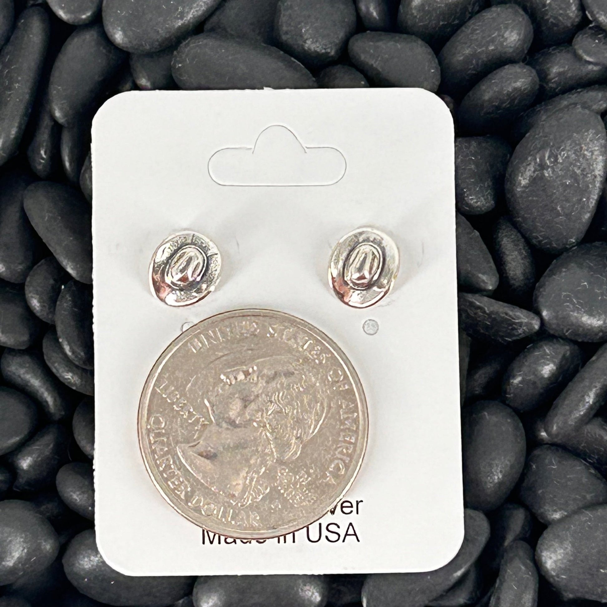 Sterling Stamped Cowboy Hat Shaped Stud Earrings - Earrings - Stamped - Turquoise Sunset!