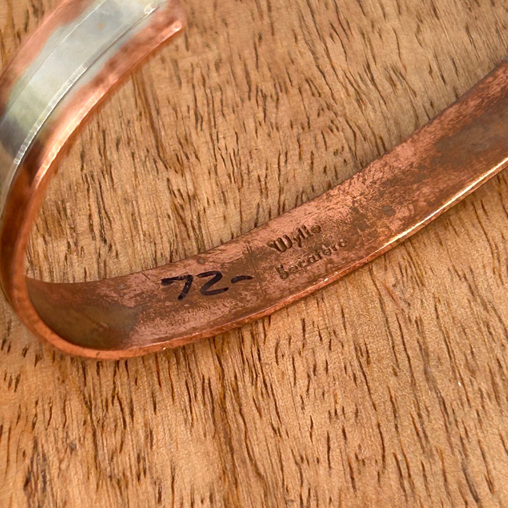 Navajo Sterling Stamped Design Copper Trim Cuff Bracelet - Bracelets - Wylie Secatero - Turquoise Sunset!
