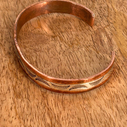 Navajo Sterling Stamped Design Copper Trim Cuff Bracelet - Wylie Secatero - Turquoise Sunset!
