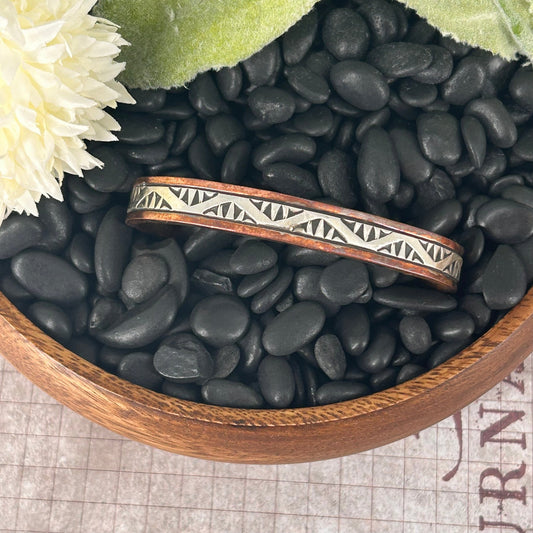 Navajo Sterling Stamped Design Copper Trim Cuff Bracelet - Bracelets - Wylie Secatoro - Turquoise Sunset!
