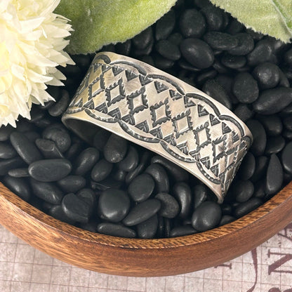 Navajo Sterling Stamped Design Heavy Cuff Bracelet - Stamped - Turquoise Sunset!