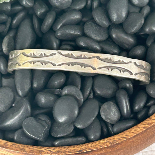 Navajo Sterling Stamped Design Slim Cuff Bracelet - Bracelets - Stamped - Turquoise Sunset!