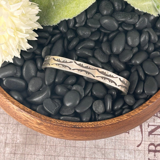 Navajo Sterling Stamped Design Slim Cuff Bracelet - Bracelets - Stamped - Turquoise Sunset!