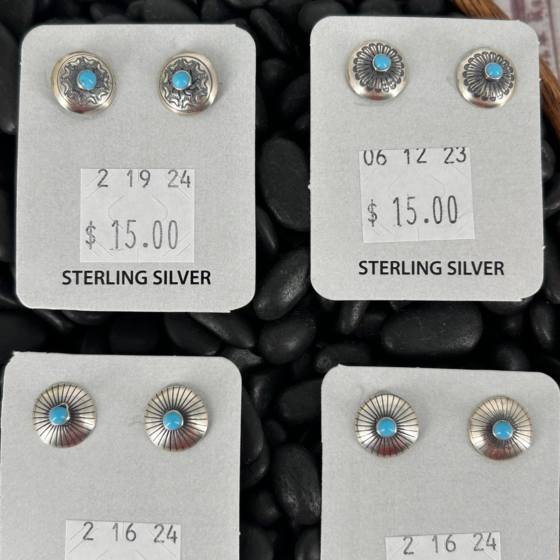 Sterling Stamped Flower Kingman Turquoise Earrings - Earrings - Stamped - Turquoise Sunset!