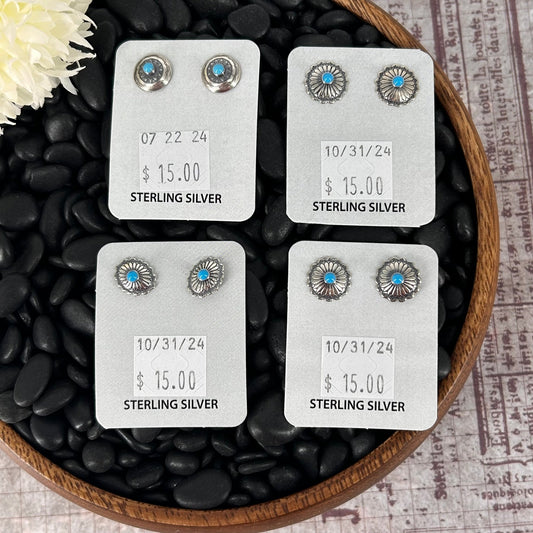 Sterling Stamped Flower Kingman Turquoise Earrings - Earrings - Stamped - Turquoise Sunset!