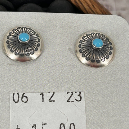 Sterling Stamped Flower Kingman Turquoise Earrings - Stamped - Turquoise Sunset!