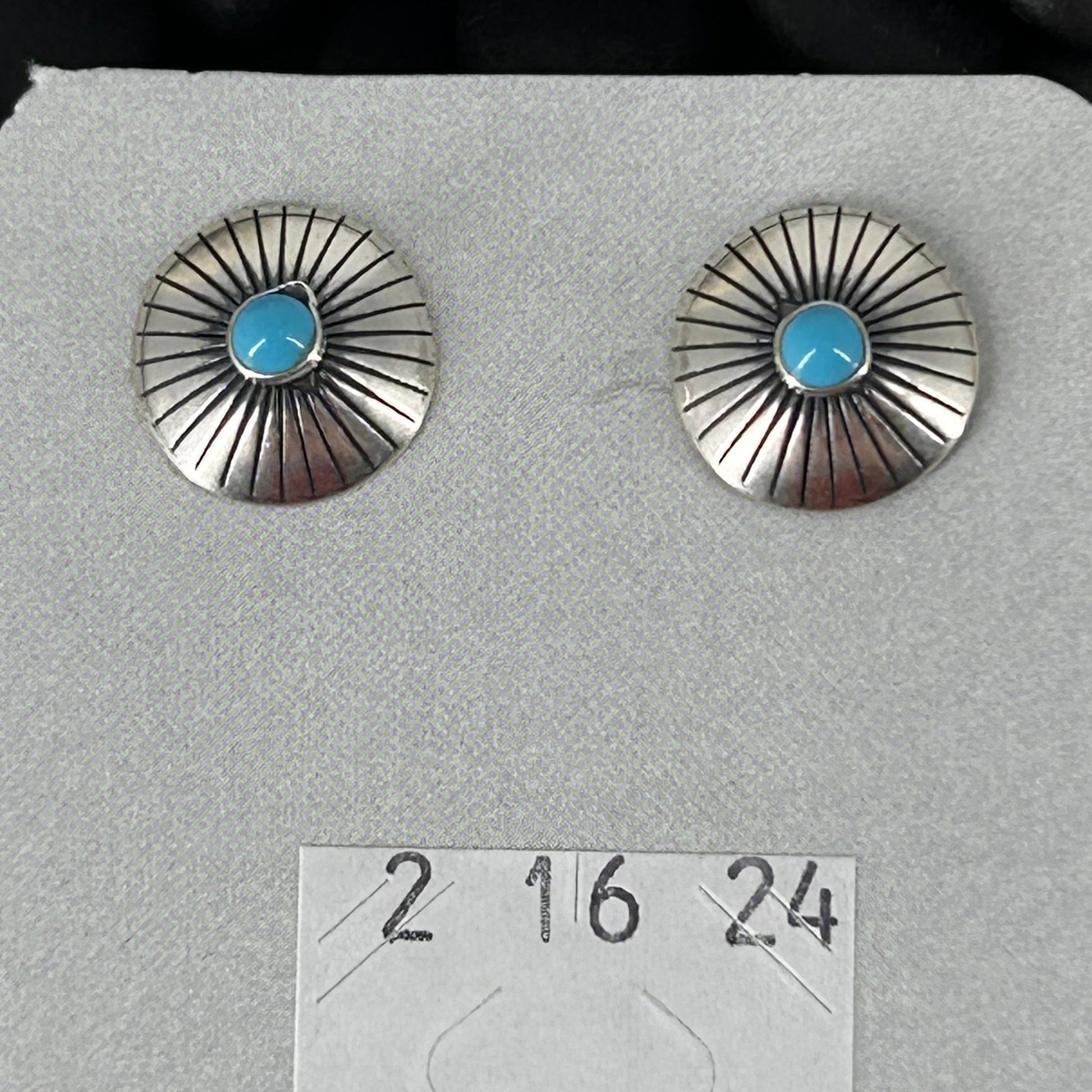 Sterling Stamped Flower Kingman Turquoise Earrings - Earrings - Stamped - Turquoise Sunset!