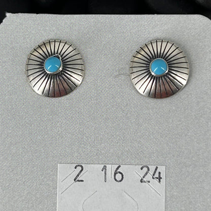 Sterling Stamped Flower Kingman Turquoise Earrings - Stamped - Turquoise Sunset!