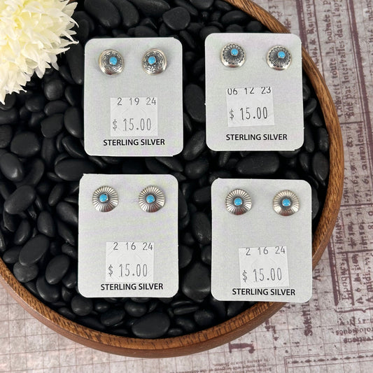 Sterling Stamped Flower Kingman Turquoise Earrings - Earrings - Stamped - Turquoise Sunset!