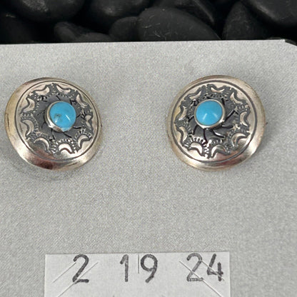 Sterling Stamped Flower Kingman Turquoise Earrings - Stamped - Turquoise Sunset!