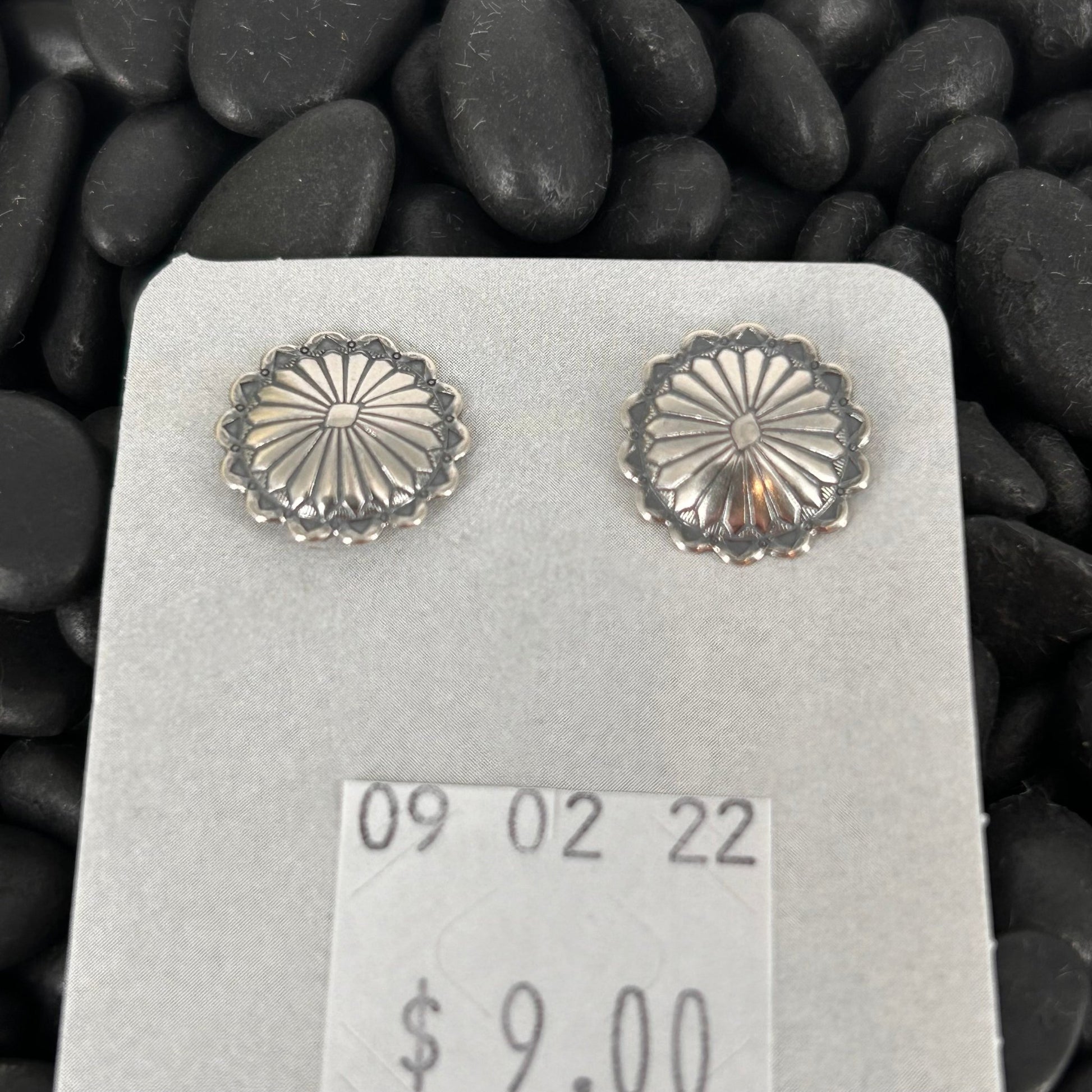 Sterling Stamped Round Flower Accent Earrings - Earrings - Stamped - Turquoise Sunset!