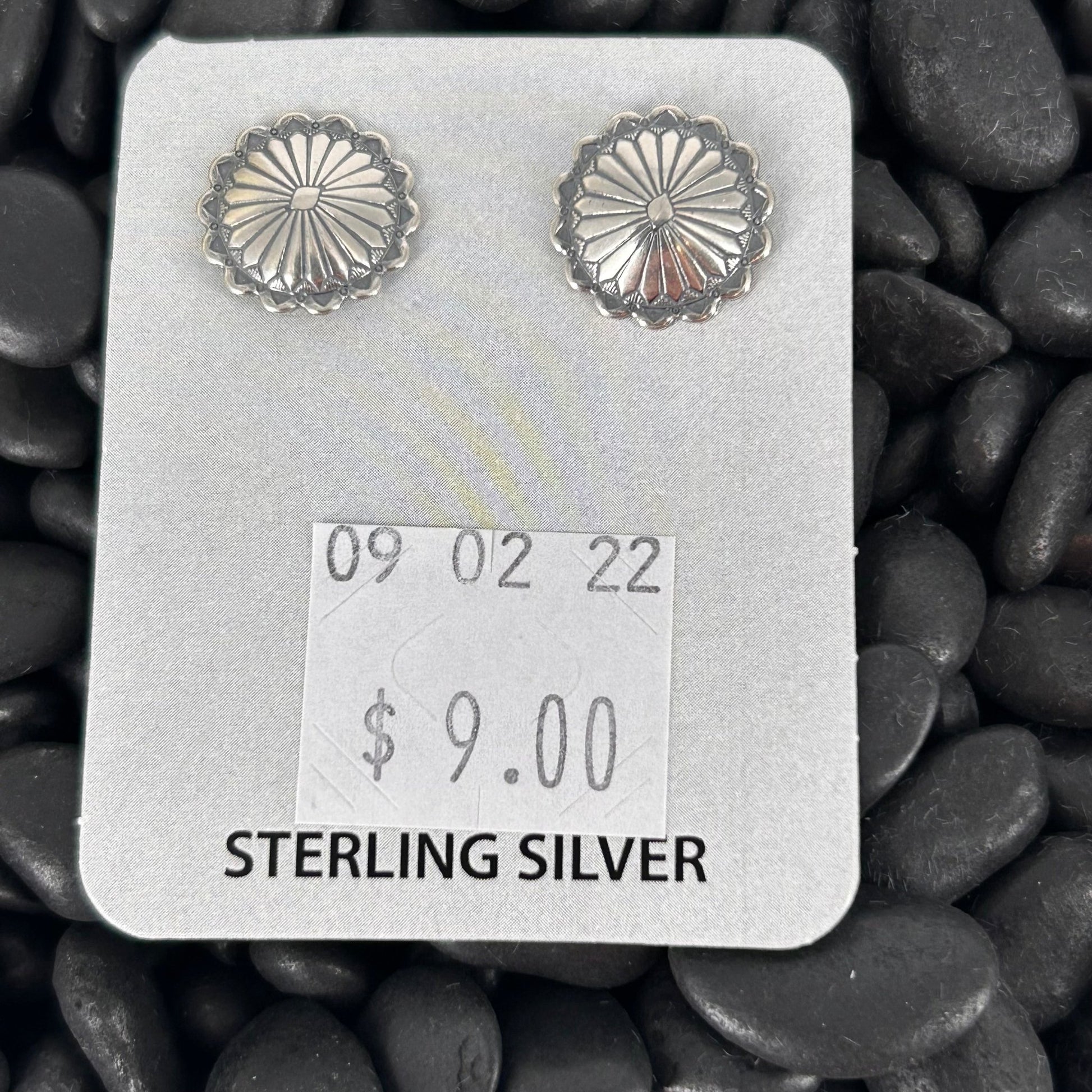 Sterling Stamped Round Flower Accent Earrings - Earrings - Stamped - Turquoise Sunset!
