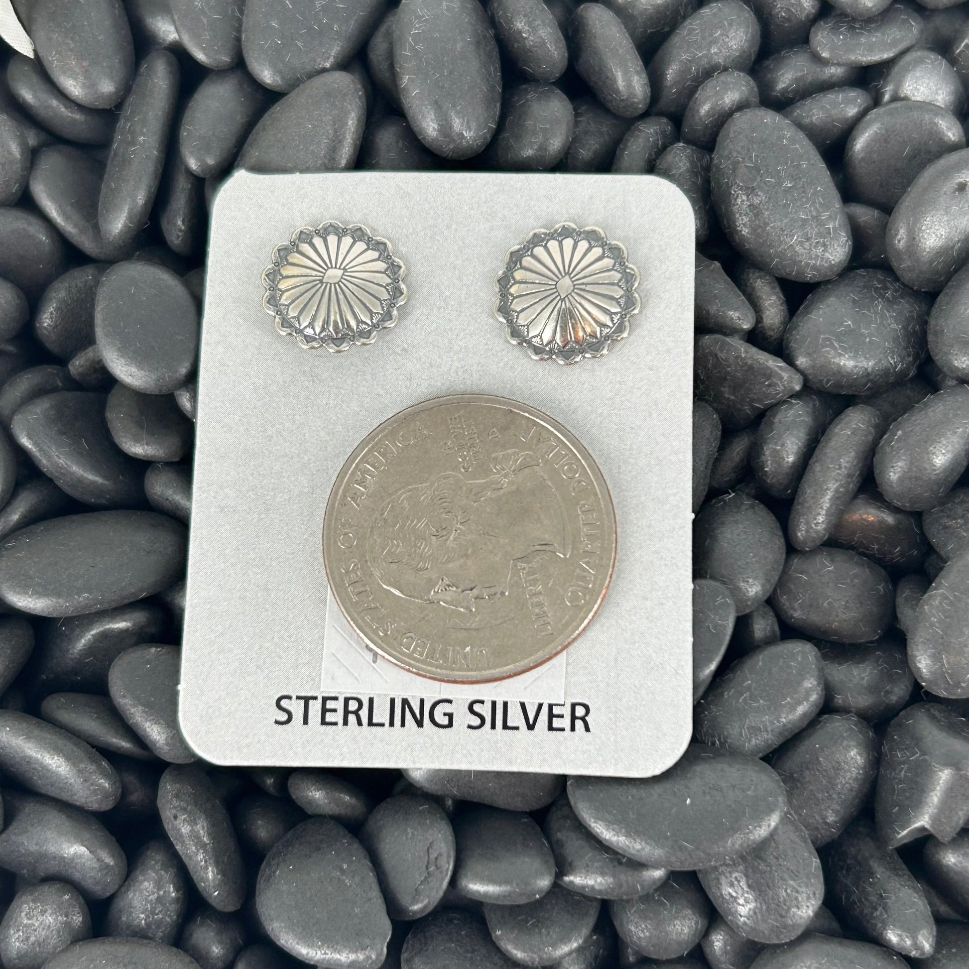 Sterling Stamped Round Flower Accent Earrings - Earrings - Stamped - Turquoise Sunset!