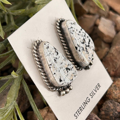 Navajo Sterling White Buffalo Speckled Braided Rope Trim Stud Earrings - Judith Dixon - Turquoise Sunset!