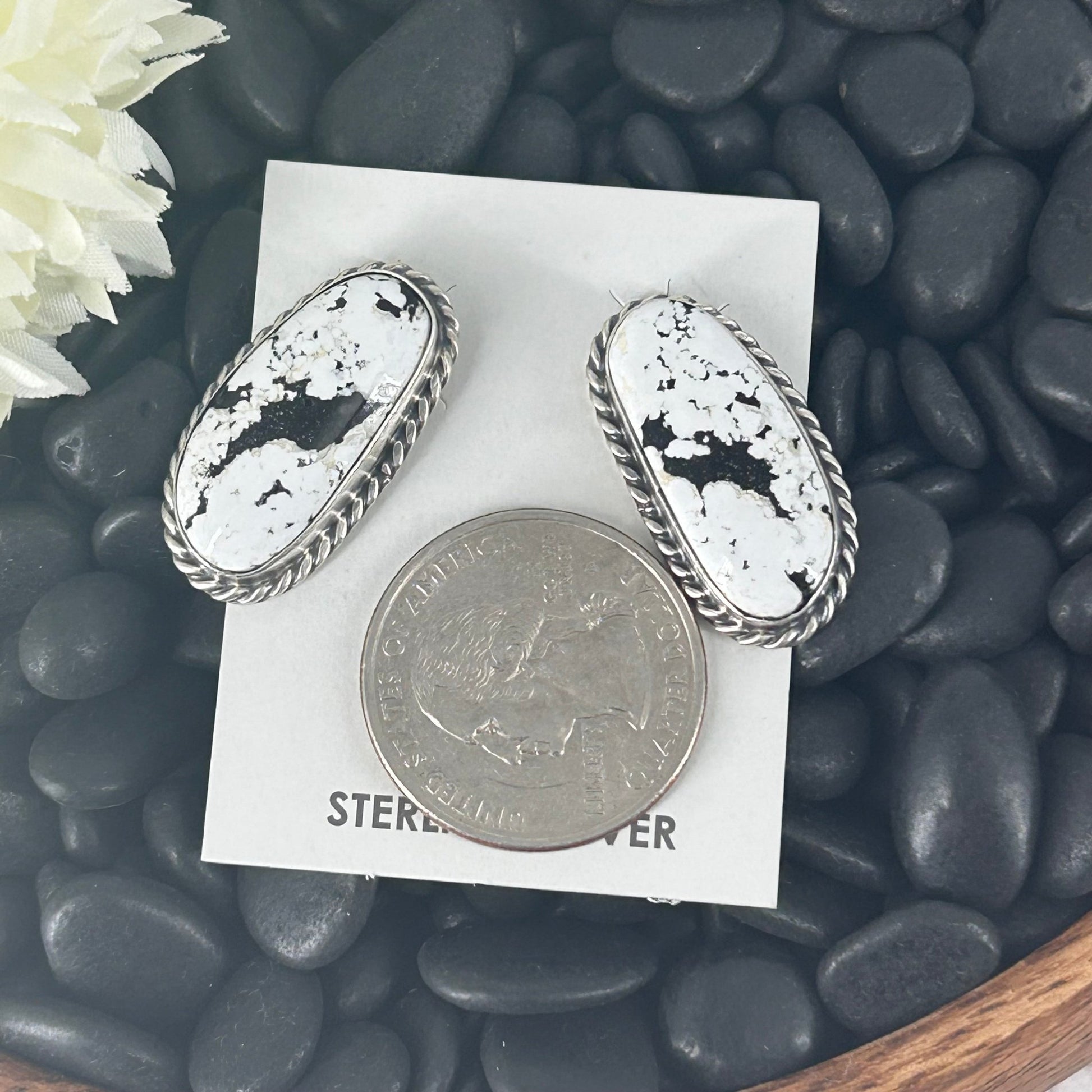 Navajo Sterling White Buffalo Speckled Earrings - Elouise Kee - Turquoise Sunset!