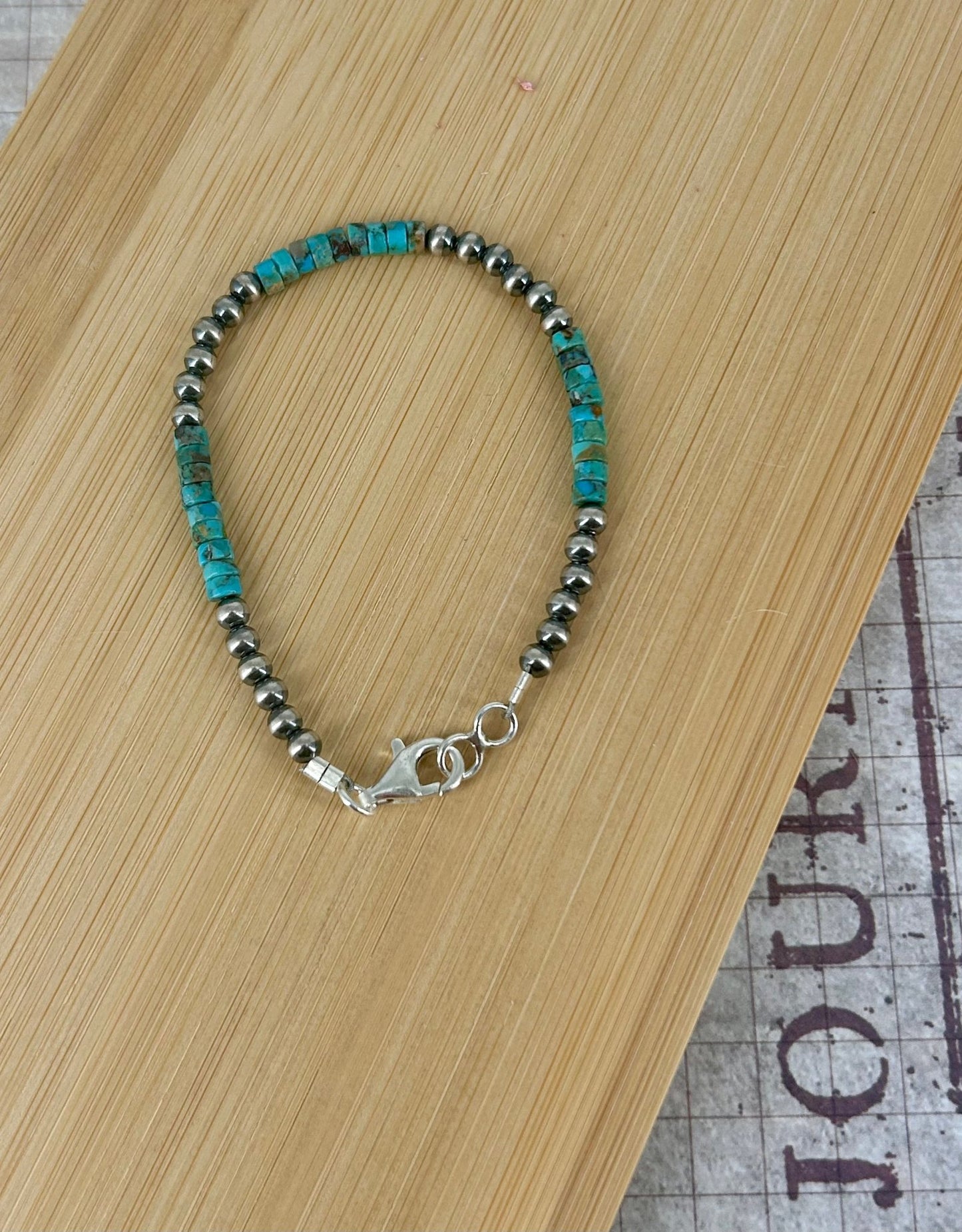 Sterling Pearls 7.5" Bracelet Kingman Turquoise Heishi Beads - Turquoise Sunset!