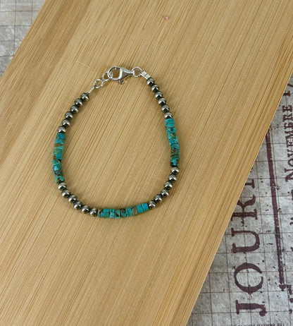 Sterling Pearls 7.5" Bracelet Kingman Turquoise Heishi Beads - Turquoise Sunset!
