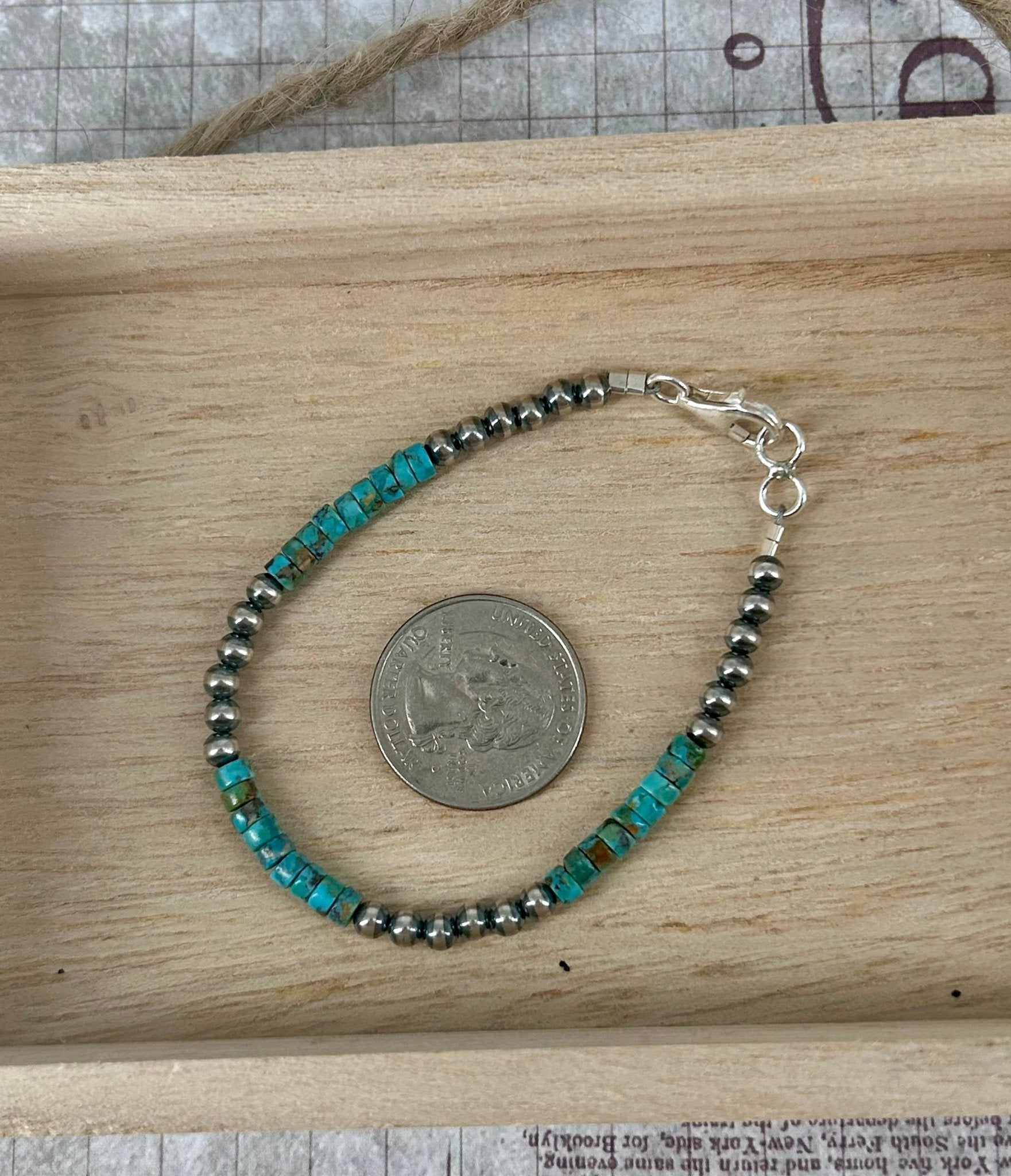 Sterling Pearls 7.5" Bracelet Kingman Turquoise Heishi Beads - Turquoise Sunset!
