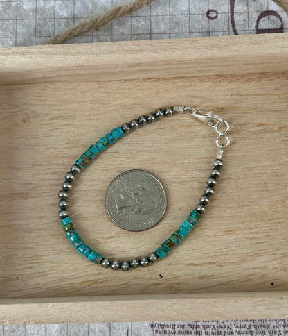 Sterling Pearls 7.5" Bracelet Kingman Turquoise Heishi Beads - Turquoise Sunset!